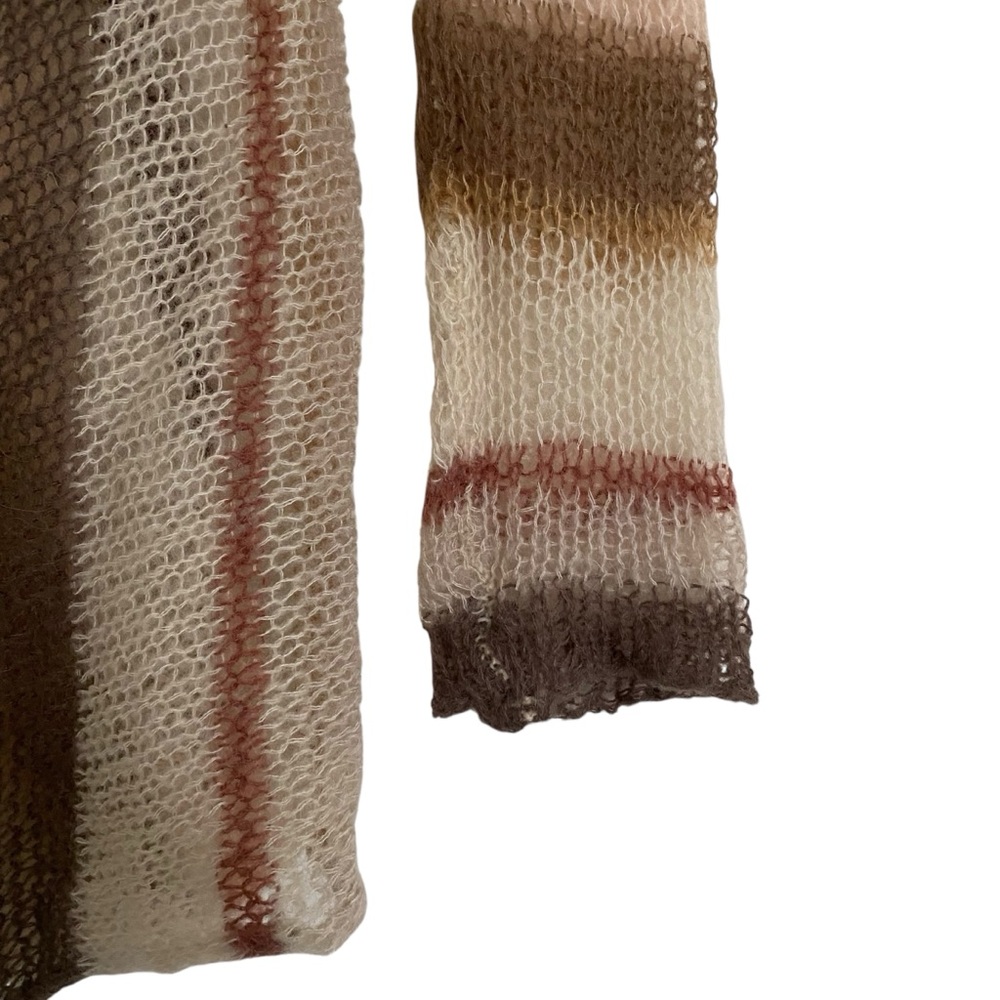 Love Stitch Loose Knit‎ Large Cream Brown Stripes Fairy Mohair Cardigan - Picture 6 of 8